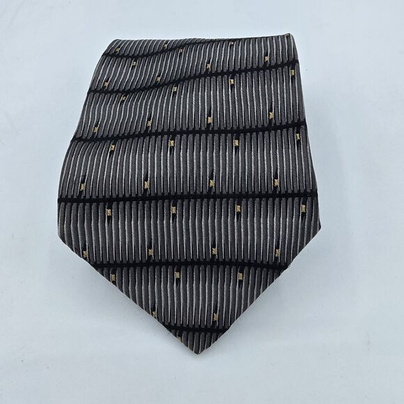 Mens Necktie Villa bugatti Vintage geometric 100% silk, Black Grey 58 By 4In - Picture 1 of 6